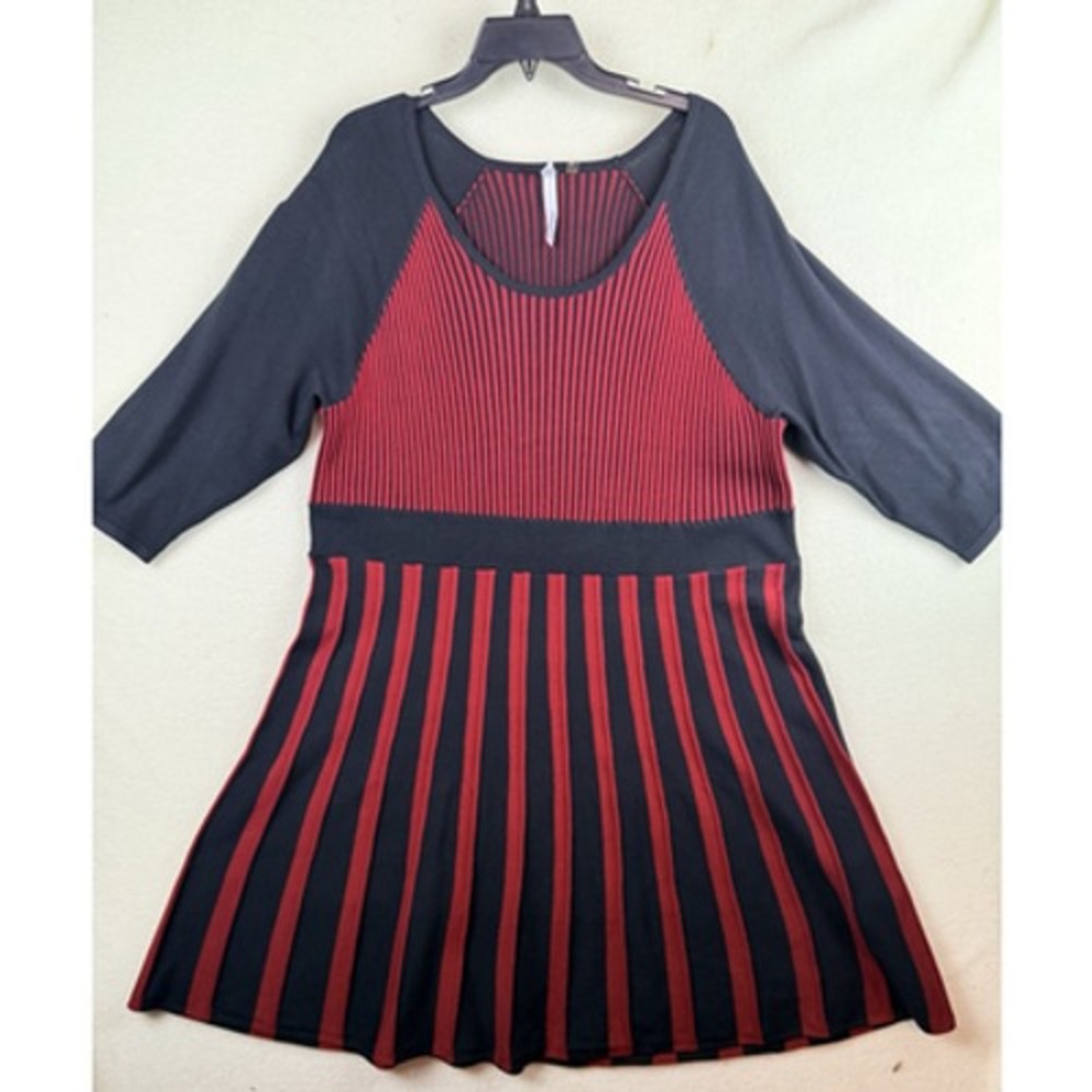 NY Collection Dress Womens 2XL Long Sleeve Black Red Knit Striped WSVD0407